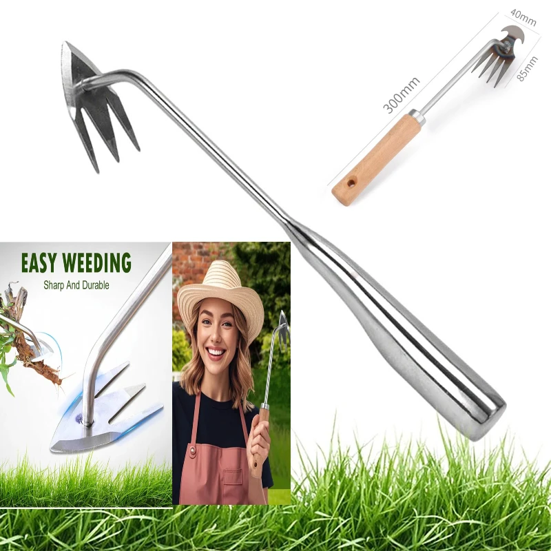 Upgrade Weed Puller Gardening Tools Weeding Artifact Weeding Tool With Handle Manual Weed Remover 3 Tooth Steel For Farm Garden