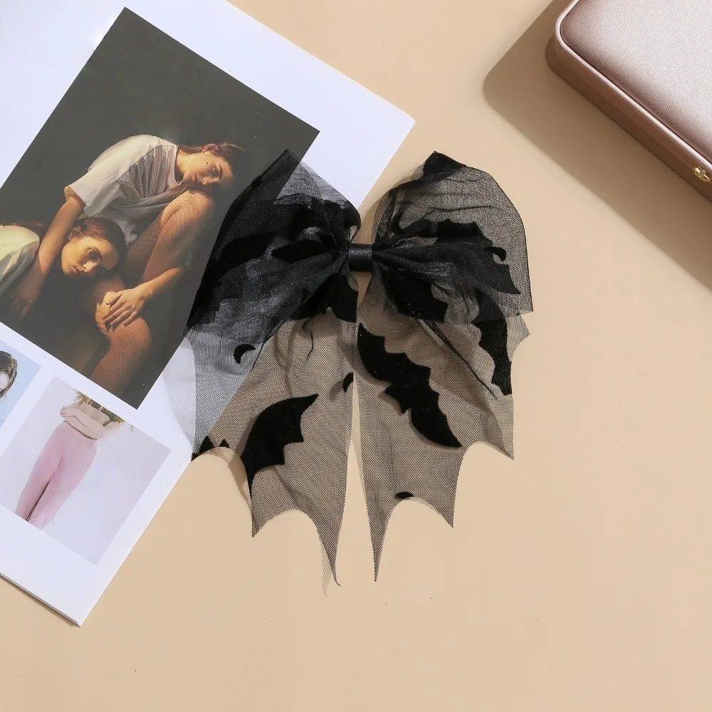 Creative Star Spider Web Hair Clip Spring Clip Gothic Bat Head Veil Black Elegant Halloween Hairpin Wedding
