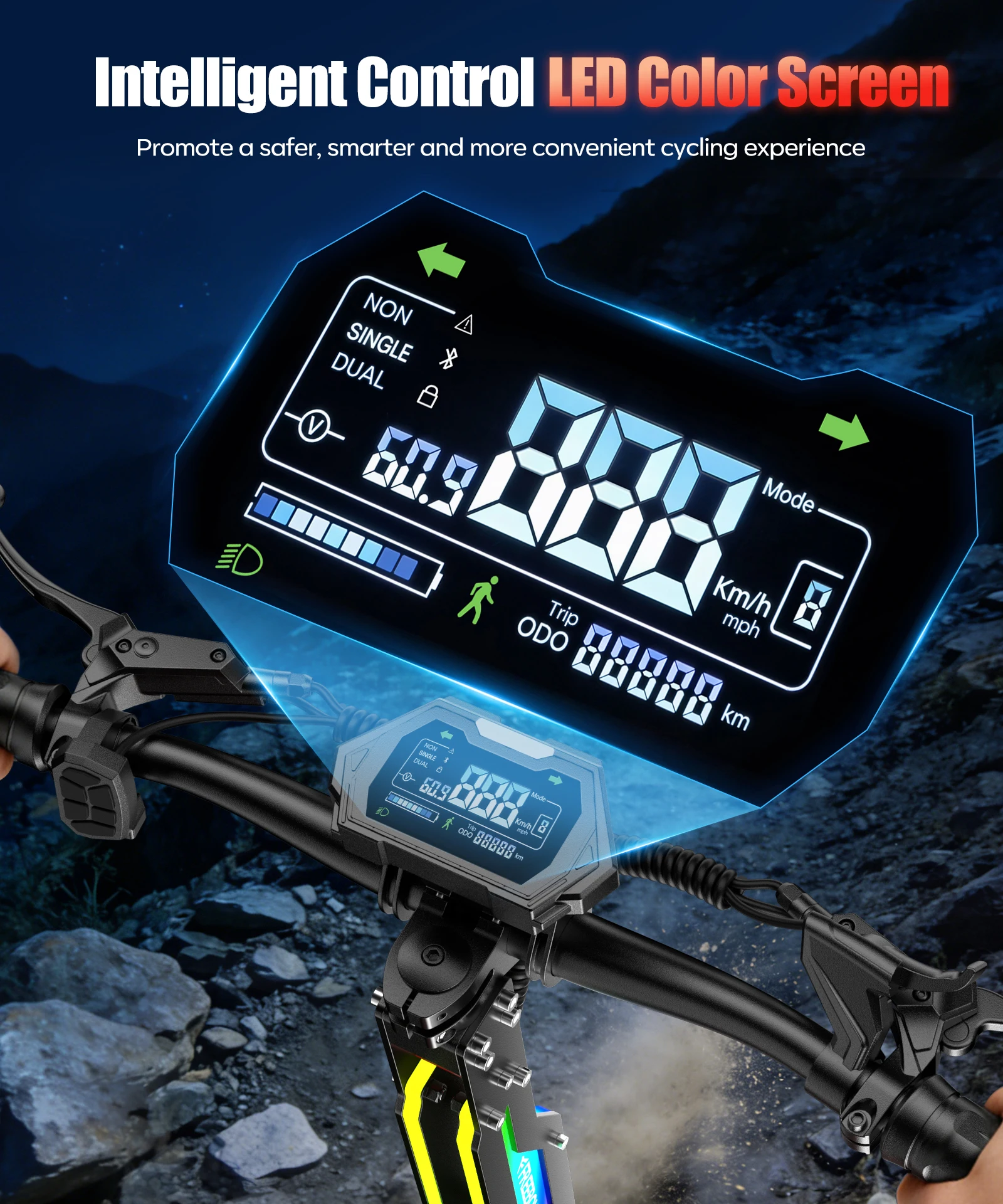 FREEBOY H10 Elektroroller 6000W Doppelmotor 75km/h Höchstgeschwindigkeit 60-80KM Reichweite 60V 28AH Batterie 12 Zoll Offroad-Reifen Hydraulische Bremse Klappbarer Elektroroller für Erwachsene EU-Lager Schneller Versand 1 Jahr Garantie – Detail 7