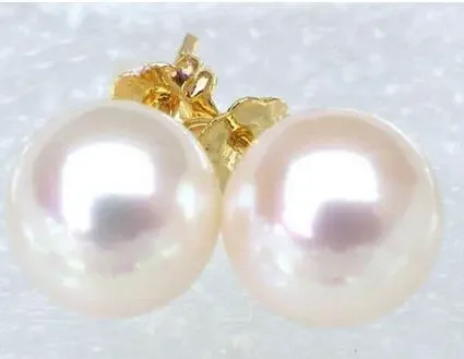 

noble jewelry Extremely luxurious 7.8mm AAA+++ round white akoya pearl earring 14k yellow gold