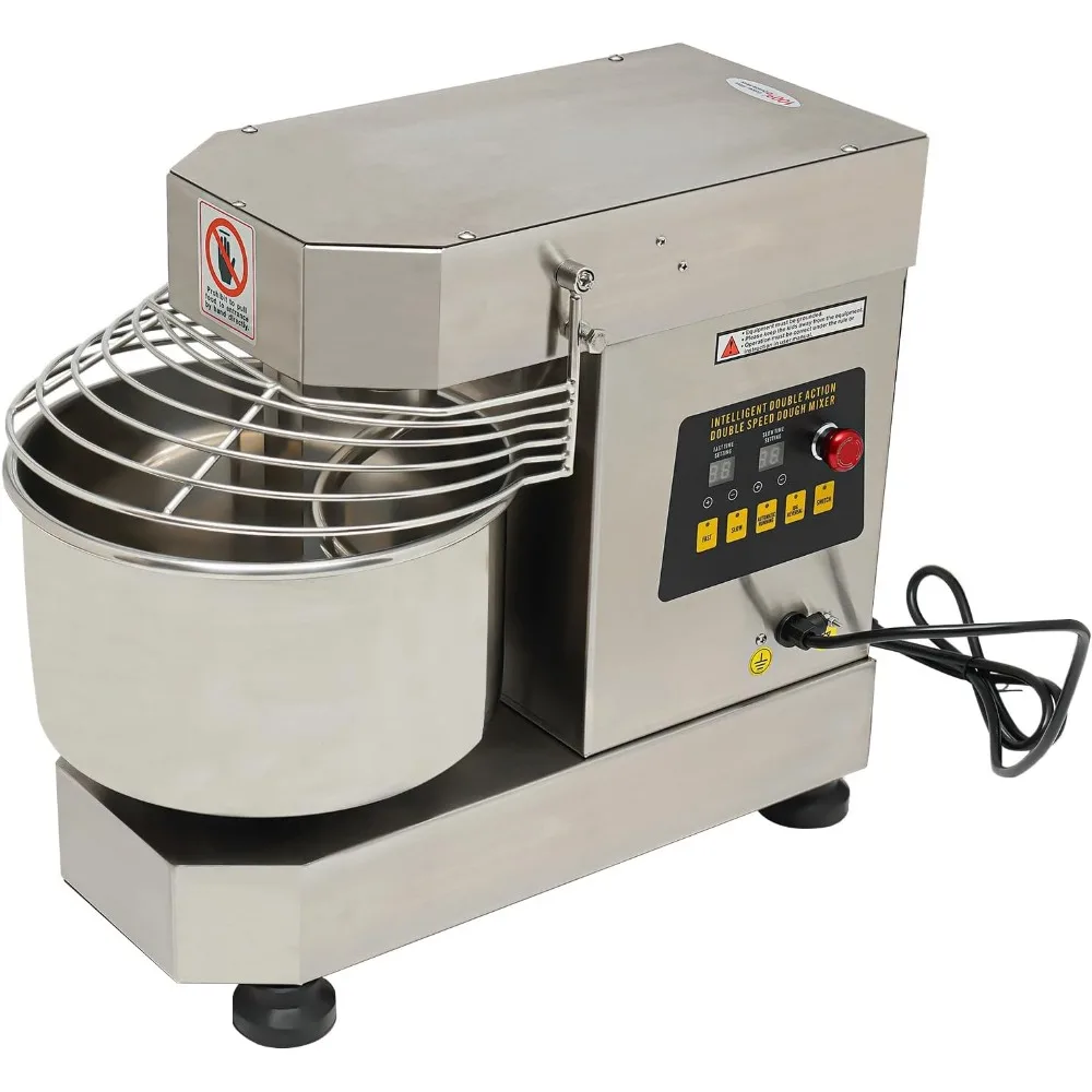 Commercial Food Mixer Dual Rotating Dough Kneading Machine with Food-grade Stainless Steel Bowl Security Shield Timer