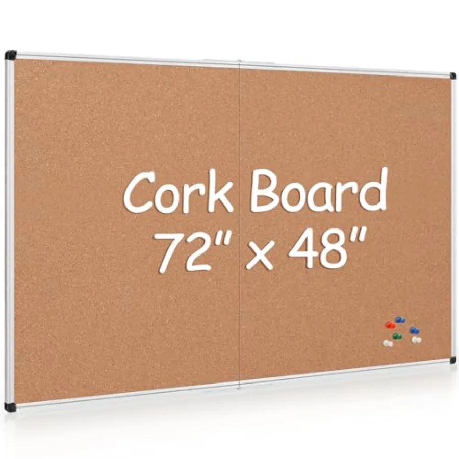 

Extra Large Cork Bulletin Board 72" X 48" Foldable Notice Pin Board for Wall Silver Aluminum Framed 6'x4' Corkboard Wall Mounte