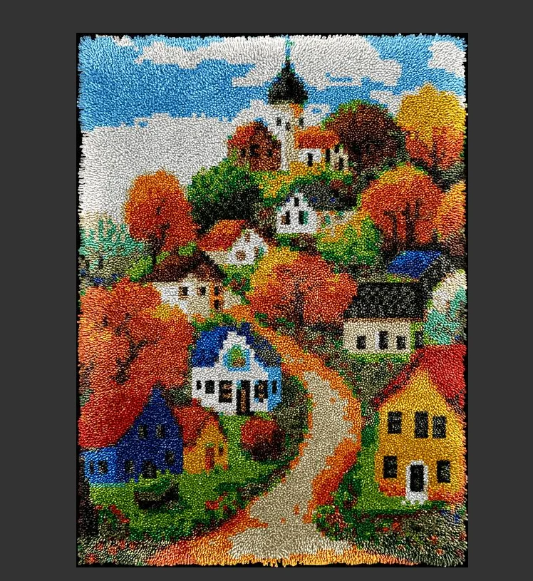 

Latch hook rug kits with Pre-Printed Cross stitch embroidery kit Footprint Carpet with your needlework Country House 55-75CM