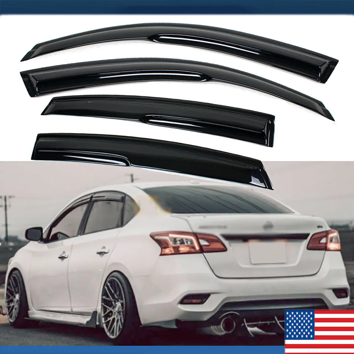 

For 2013-2019 Nissan Sentra Mugen Style Window Visor Vent Rain Guards Black