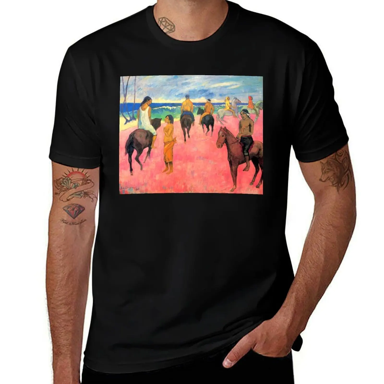 Paul Gauguin Horseman on the Beach (Hiva Hoa) T-Shirt Aesthetic clothing anime t shirts quick drying compression shirt men