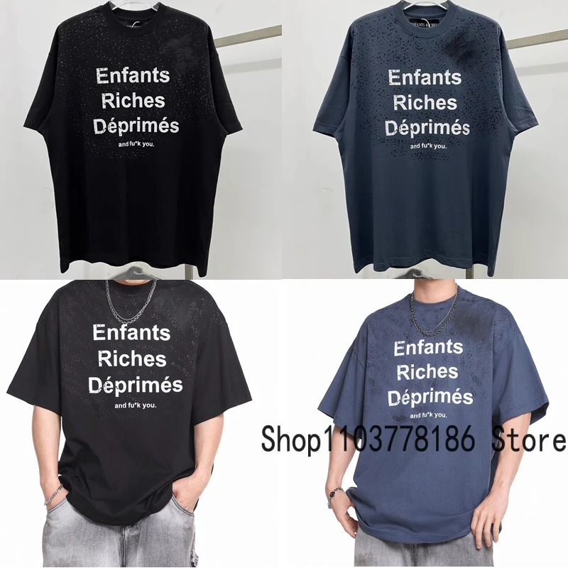 

High Street Popular ERD Short Sleeve Hip Hop Style Chest Inkjet Letter Logo Print Short Sleeve Loose Cotton Erd Pullover Top