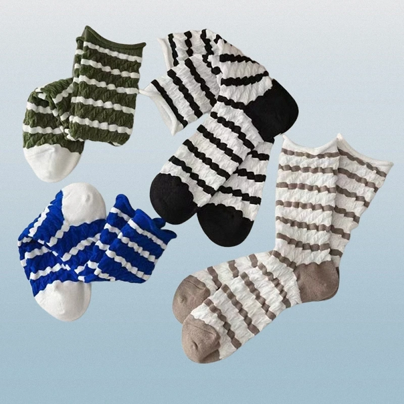 Chaussettes mi-tube pour femmes, chaussettes longues rayées coréennes décontractées, style collège polyvalent, pys, nouvelle mode, 2024 paires, 4/8