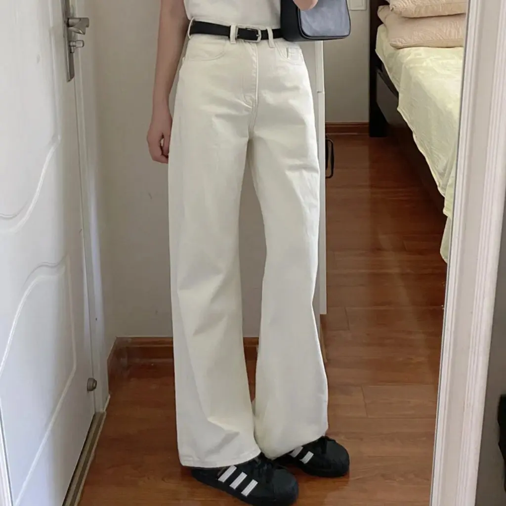 Женские белые прямые джинсы с высокой талией, облегающие весенне-осенние новые широкие брюки, свободный узкий стиль