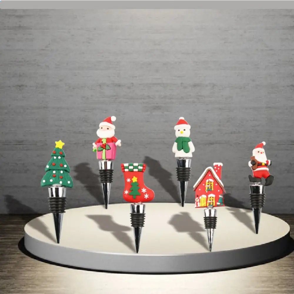 Reusable Christmas Wine Bottle Stopper Twist Cap Keeping Liquid Fresh Metal Wine Corks Rubber Ring Vacuum Sealed