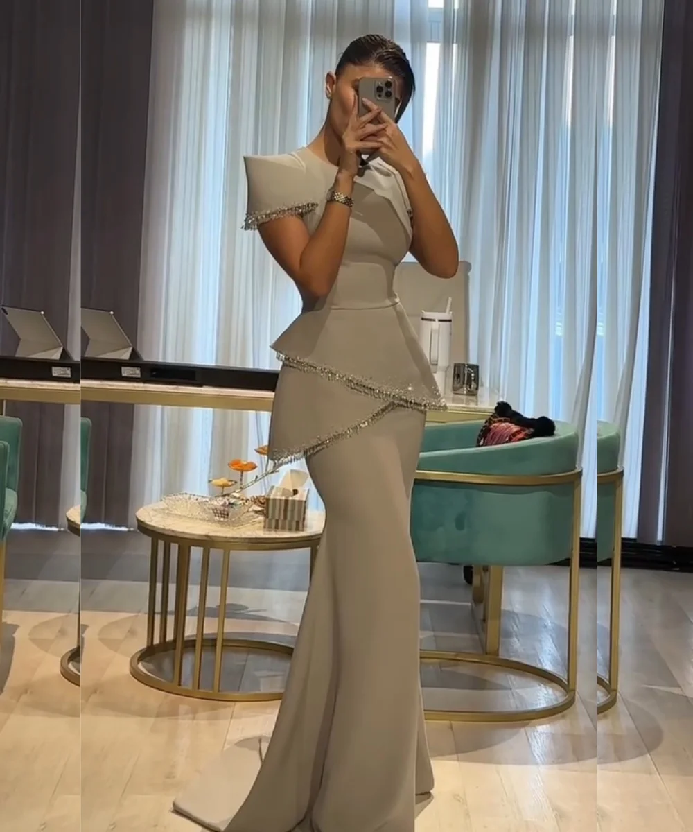 

Customized Exquisite Jersey Pleat Sequined Mermaid O-Neck Long Bespoke Occasion Prom Dresses Fashion Modern Style