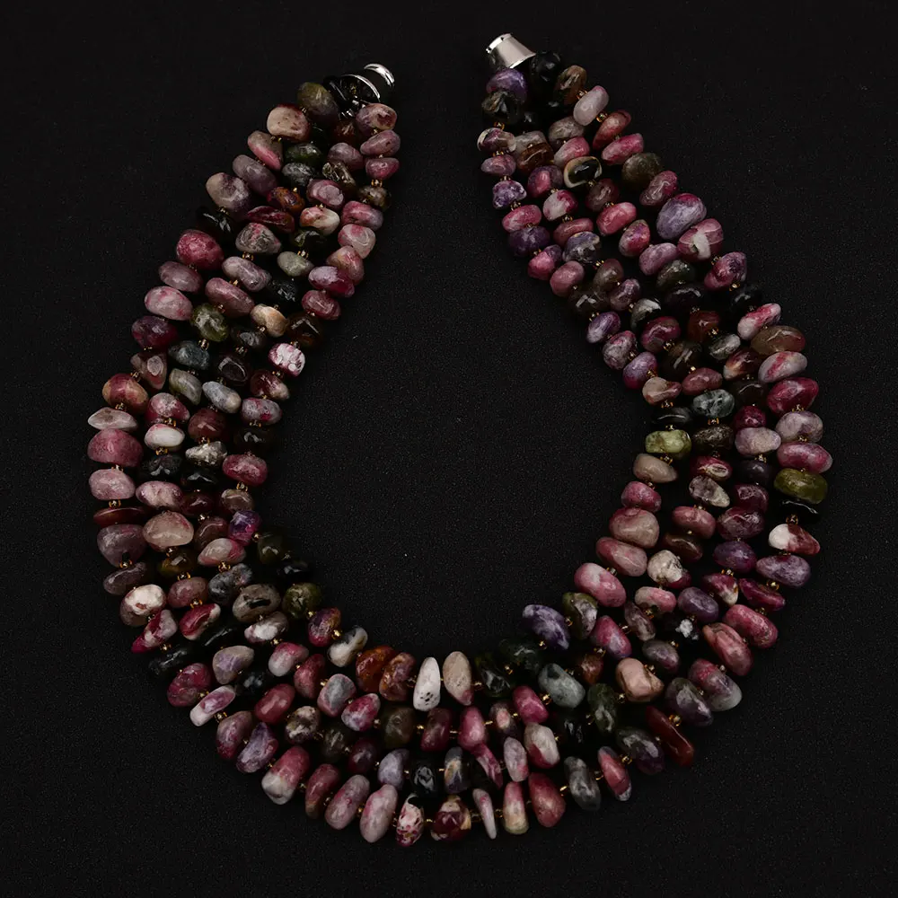 GG 4 Rows Heavy Jewelry Natural Mix Color Tourmaline Stone Nugget Beads Gems Stone Necklace