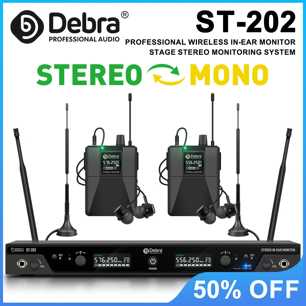 

ST-202 Professional Stereo Wireless In-Ear Monitor System, UHF with Bluetooth 5.0 Dual Channel Transmitter for Stage Performance