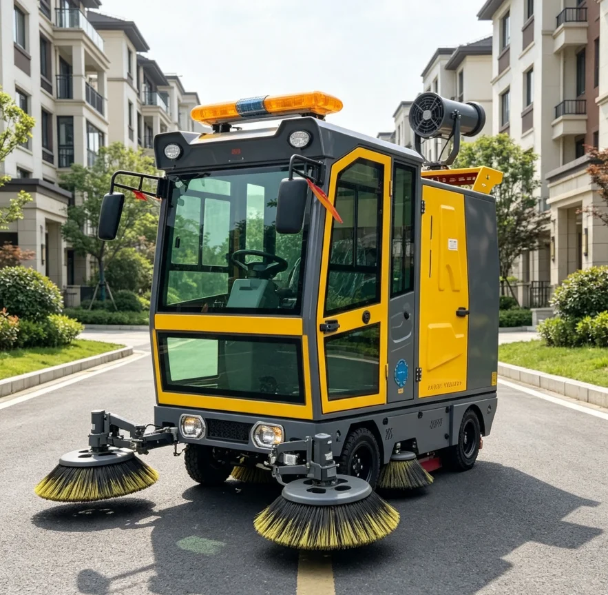 High Efficiency Enclosed Ride-On Sweeper Dust Suppression Cleaning Equipment for Logistics Warehouse Park