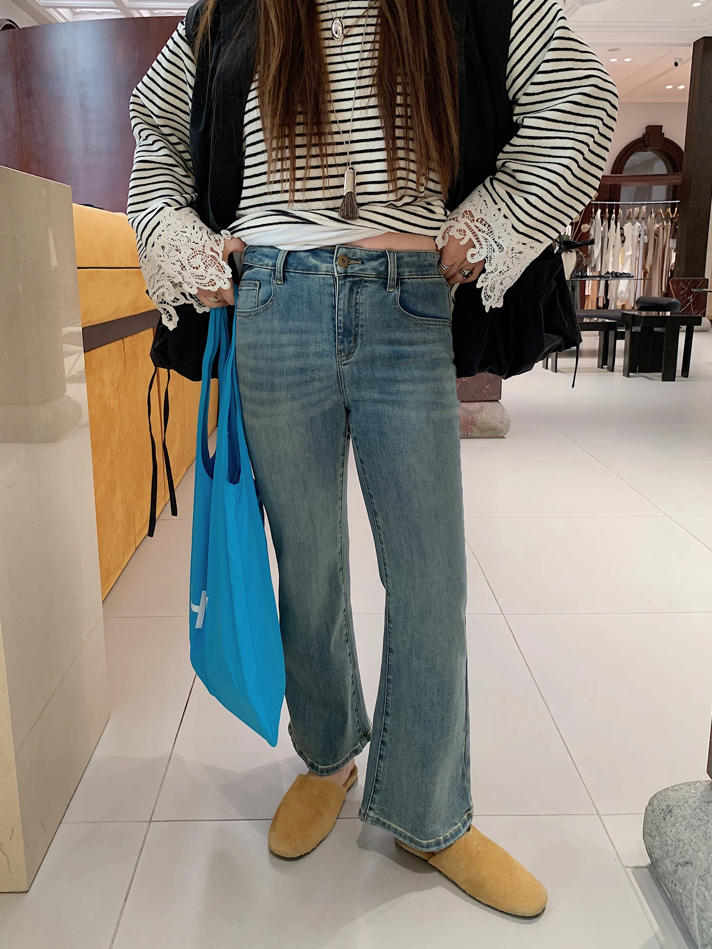 

High Waist plus Size Women's Jeans Dazi Golden Large Branch Cigarette Pants Spring 2026 New Style Versatile Slimming Trousers