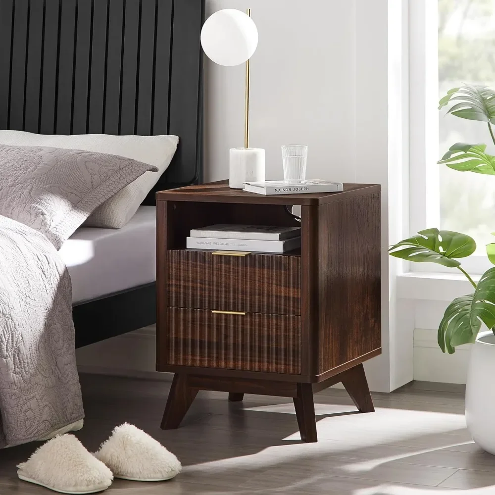 

Nightstand with Charging Station,18" Modern Side Tables,2 Drawers End Table with Storage,for Bedroom, Living Room,Bedside Table