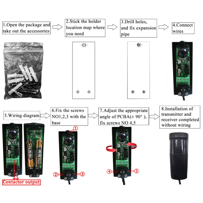 Fotocélula infravermelha para porta e janela, sensor automático, detector de obstáculos, bateria, feixe de segurança, 10m, 1 par