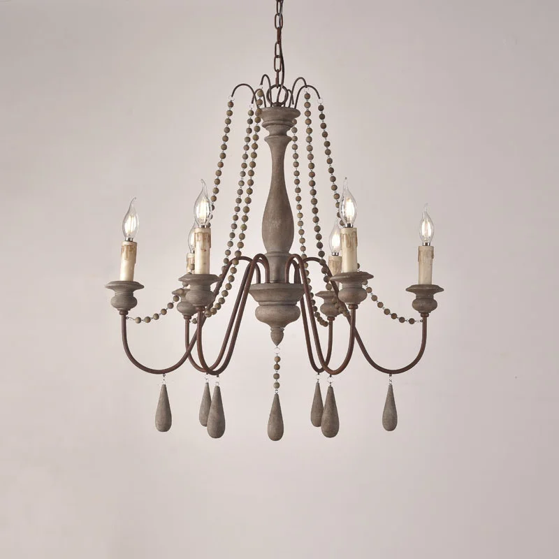 

6 Heads Retro Wood Chandelier Light Restaurant Bedroom Staircase Lamp Nordic Home Living Room Kitchen Pendant Lamp Wood Light