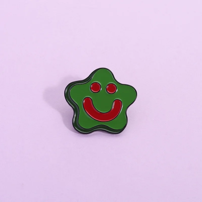 Cute Green Star Smiley Face Enamel Pin Fashionable men women Brooch Lapel Badge for Backpack Clothing Jewelry