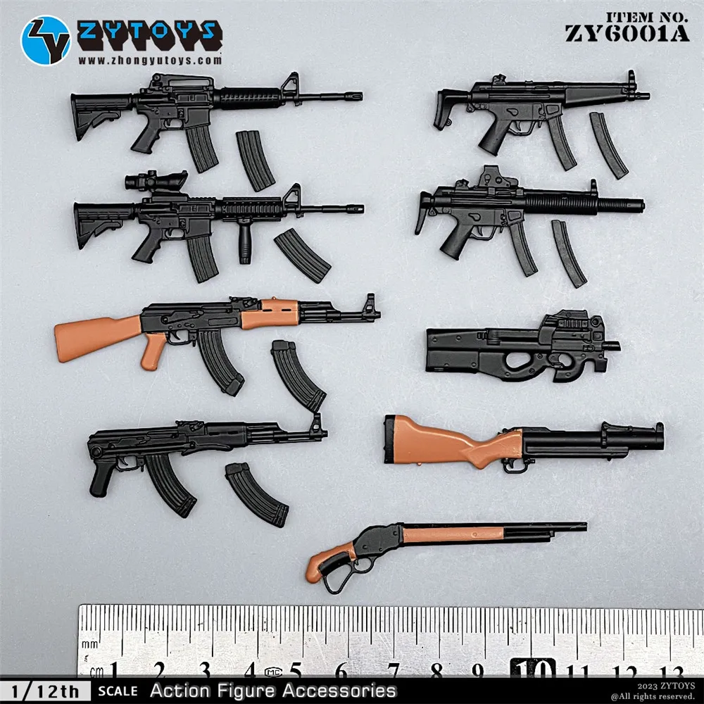 ZYTOYS 1/12 Mini Plastics WW2 Soldier Weapons Model MP5 M4 AK47