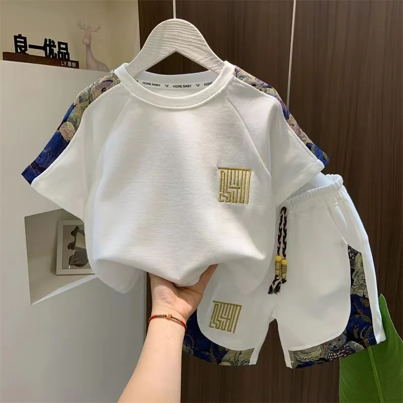 Fashion Boutique Summer Short Sleeve Set Baby Boys Clothes Pullover T-Shirt+Shorts 2pcs Kids 1-8 Years Old Cartoon Sport Outfit