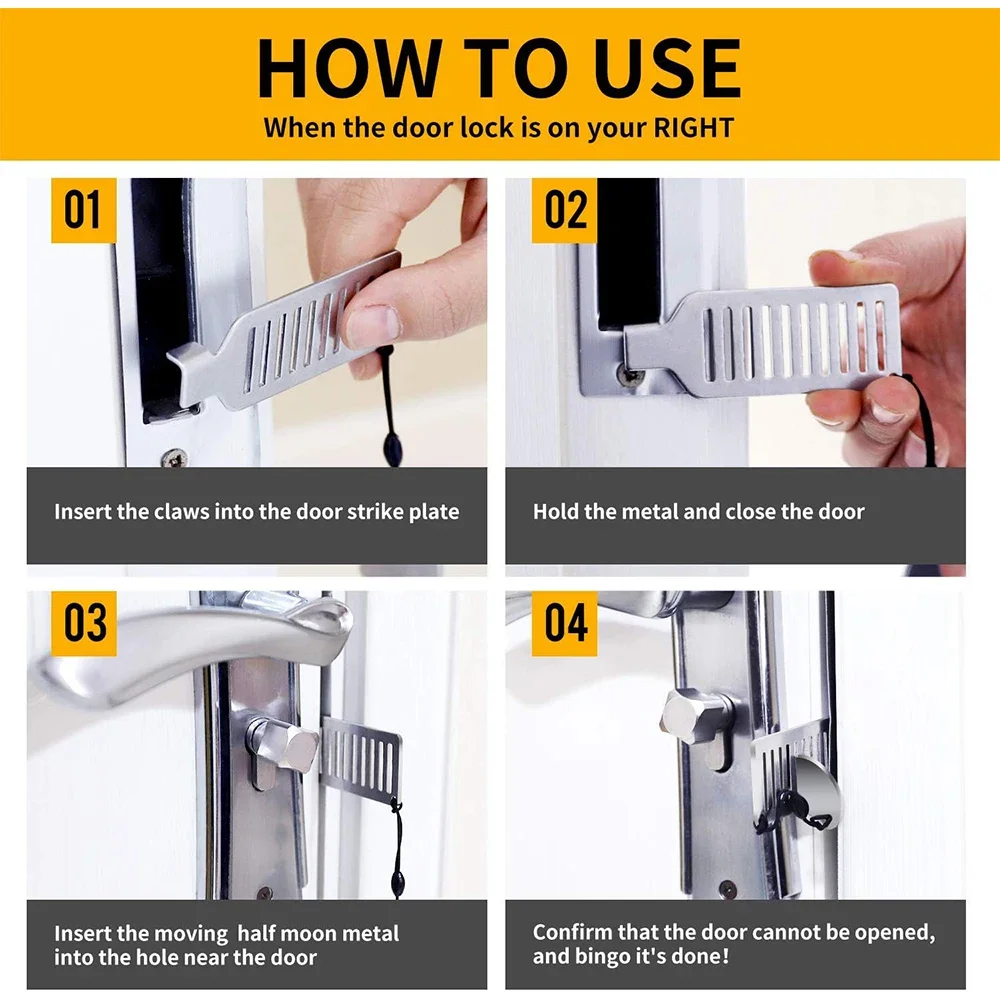 Portable Door Lock Travel Home Security Extra Lock for Additional Privacy and Safety in Room Hotel Apartment Dorm Door Stopper view 4