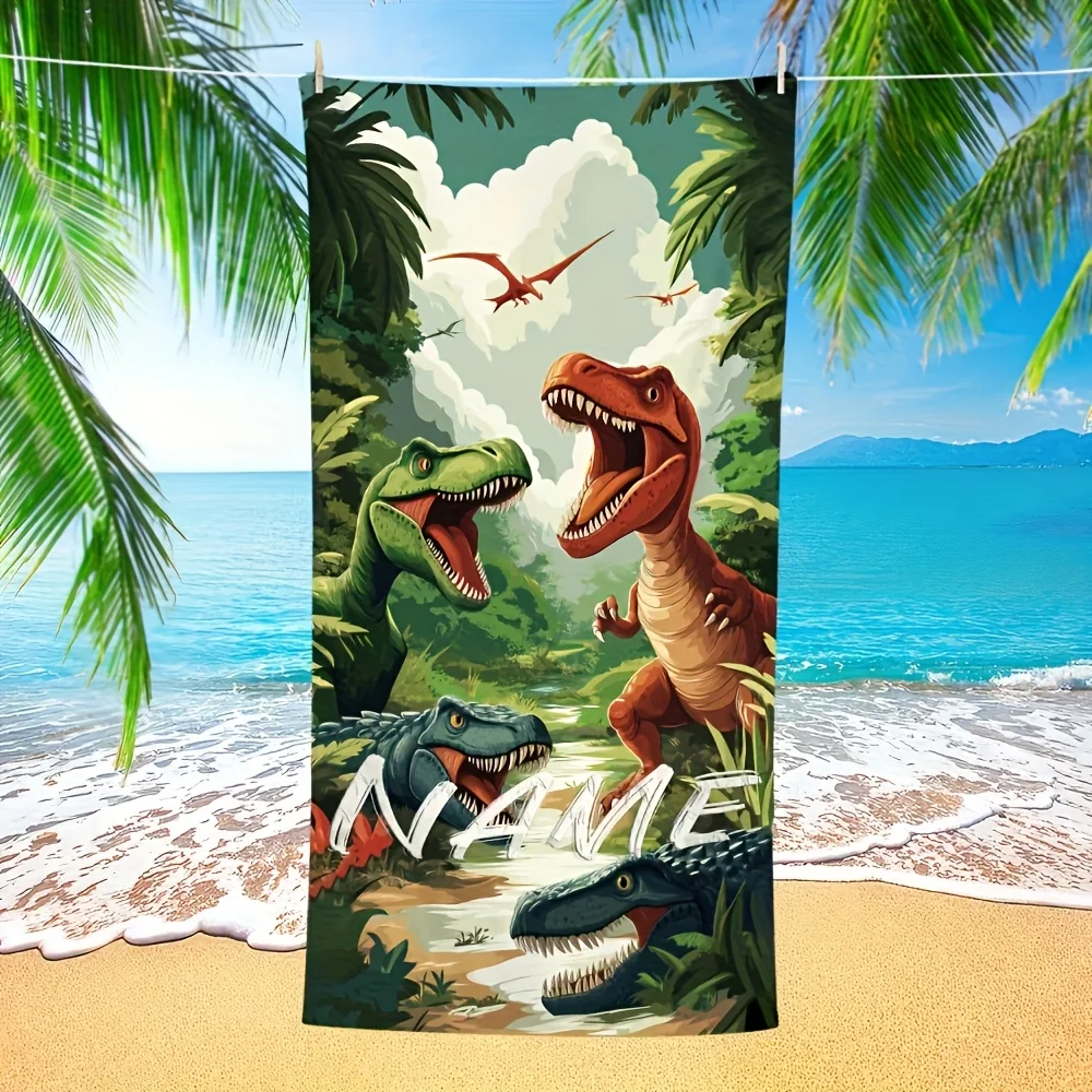 Custom Dinosaur Beach Towel Personalized Name T-Rex 160x80cm Microfiber Bath Towels All Season Soft Absorbent Blanket