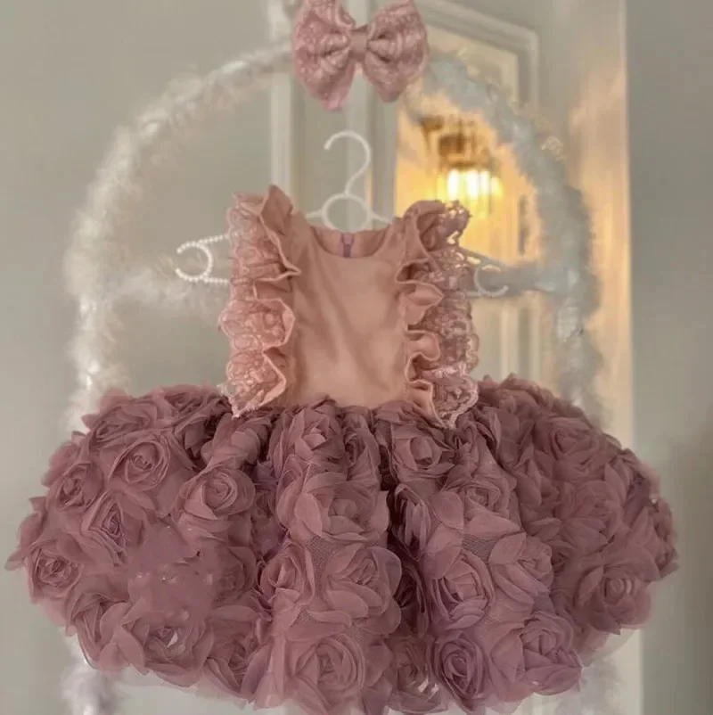 

Lovely Customized Flower Girl Dress For Wedding Sleeveless Knee Lenght Puffy Kids Baby Birthday First Communion Ball Gown
