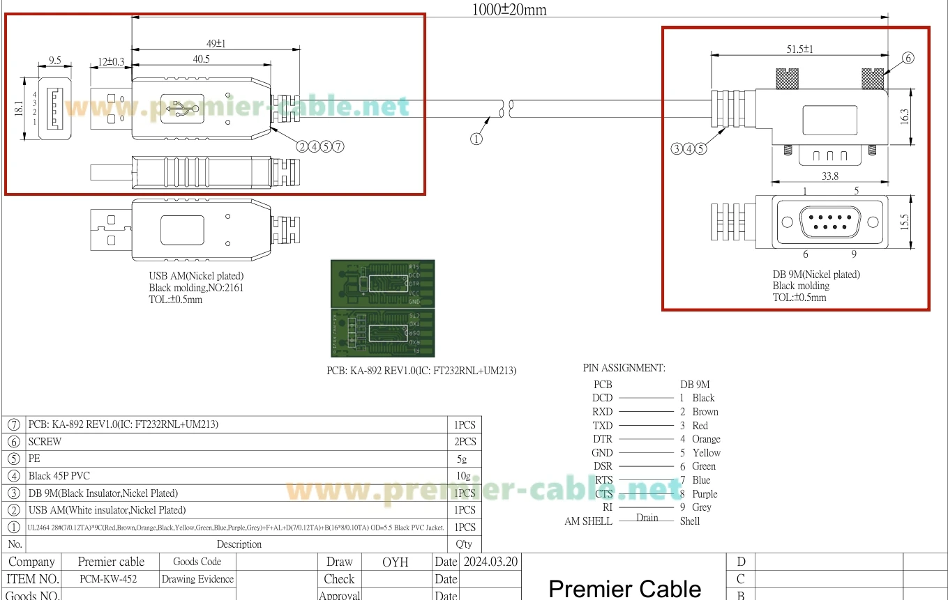 Rechtwinkliges USB 2.0 Stecker auf DB9 Stecker RS232 Serielles Adapterkabel mit FTDI FT232RNL Low Profile Slim Compact DB9 COM-Port-Konverter – Detail 2