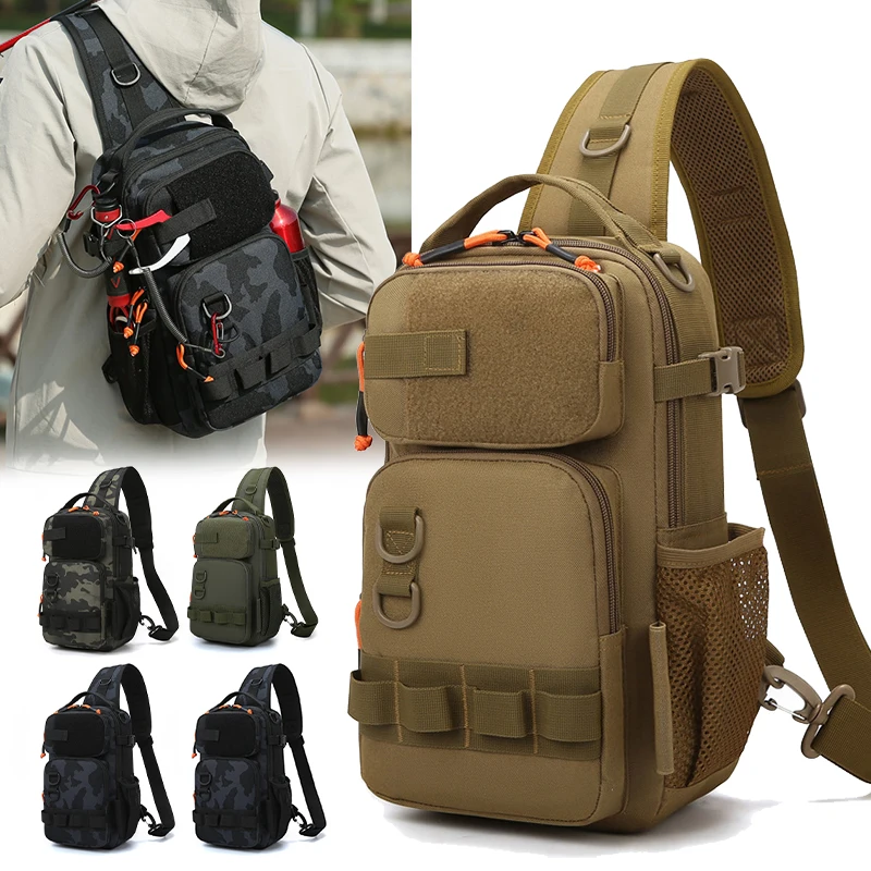 Fishing Lure Backpack with Rod Holders Chest Bag Molle Multi-functional Waist Bags Outdoor Hiking Shoulder Rucksack Large Case