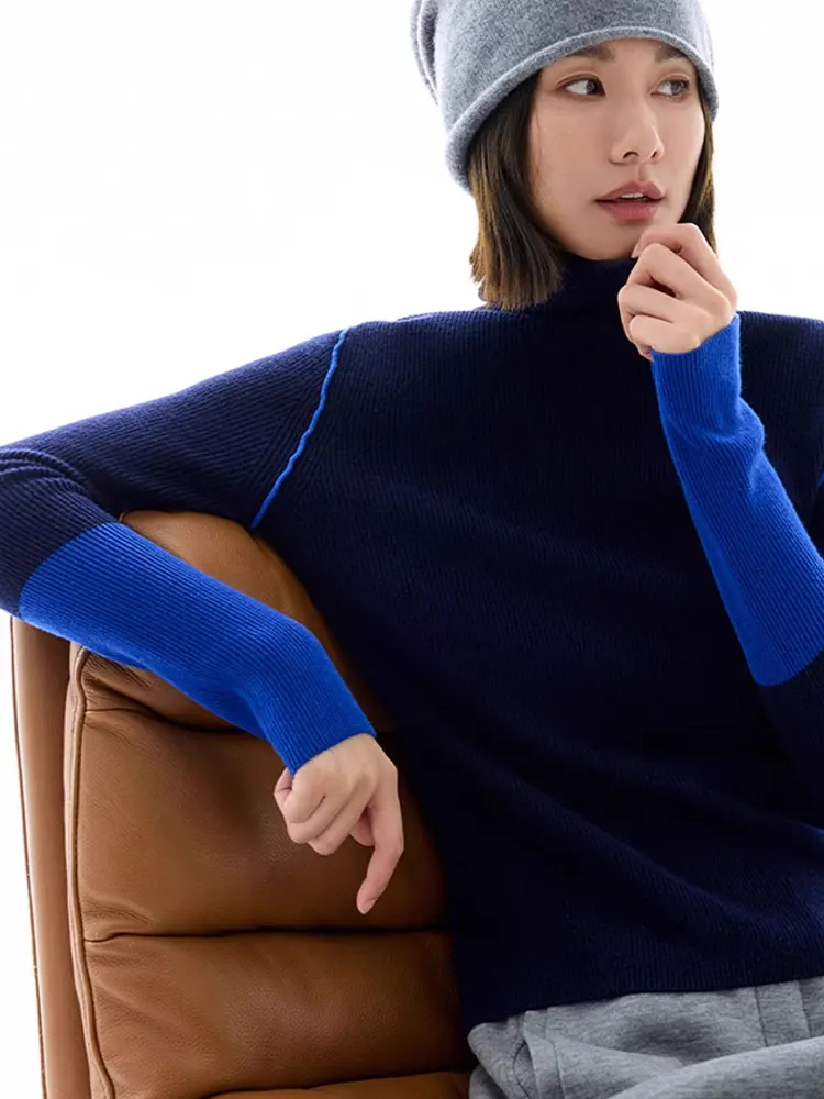 Ciepły Wygodny Miękki Wysoki Kołnierz Kolorowy Długi Sweter Dzianinowy Podkoszulek Koreański Luźny Krój Jesień Zima Nowość
