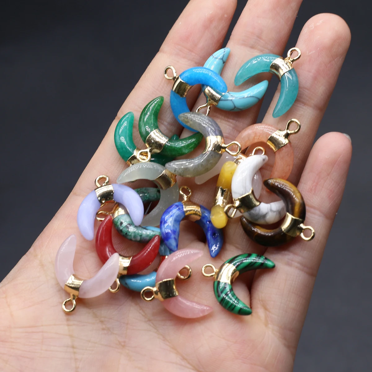 16x17mm Natural Stone Crescent Charms 2Pcs Crystal Agate Moon Pendants for DIY Necklace Earrings Jewelry Making