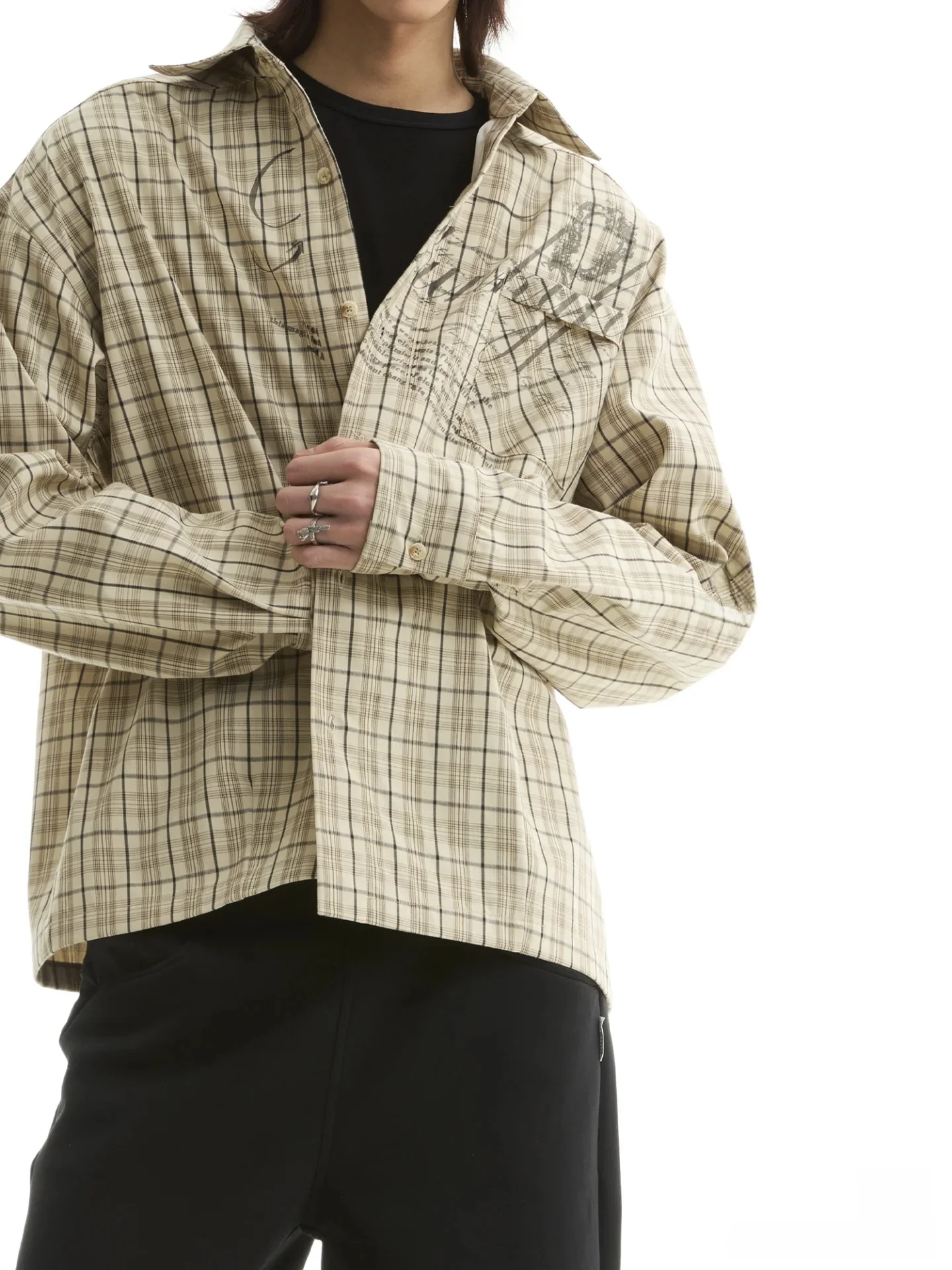 

Осенняя новинка: длинная рубашка в клетку цвета хаки с цветочным принтом, винтажный американский стиль, ретро-дизайн, на пуговицах