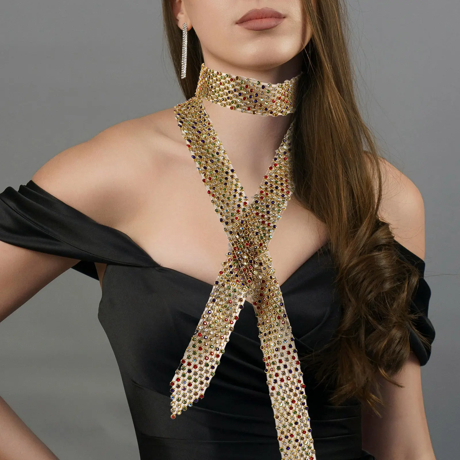 Trendy Sequin Rhinestone Bow Tie for Women Sparkly Neck Tie Necklace Perfect for Square Sailor Dance Competition Party Accessory