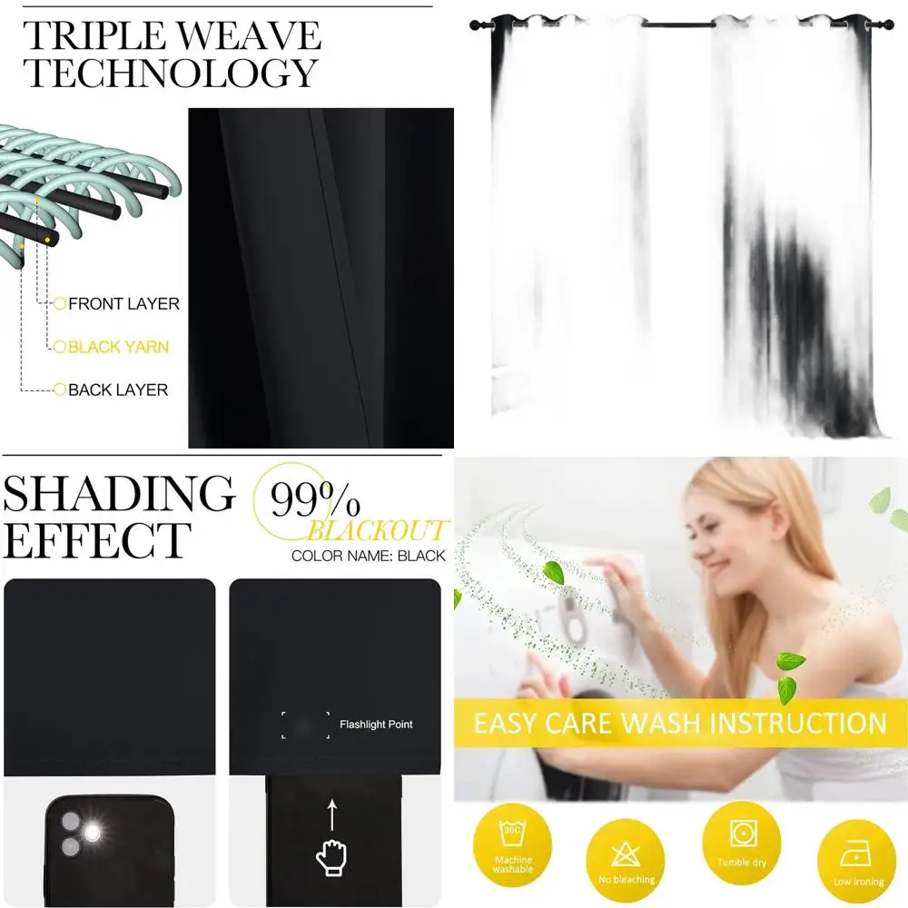 

Blackout Curtains for Living Room, Pair, 66x92, Black, 3-Pass Microfiber, Noise & Thermal Insulated, Solid Ring Top Drapes