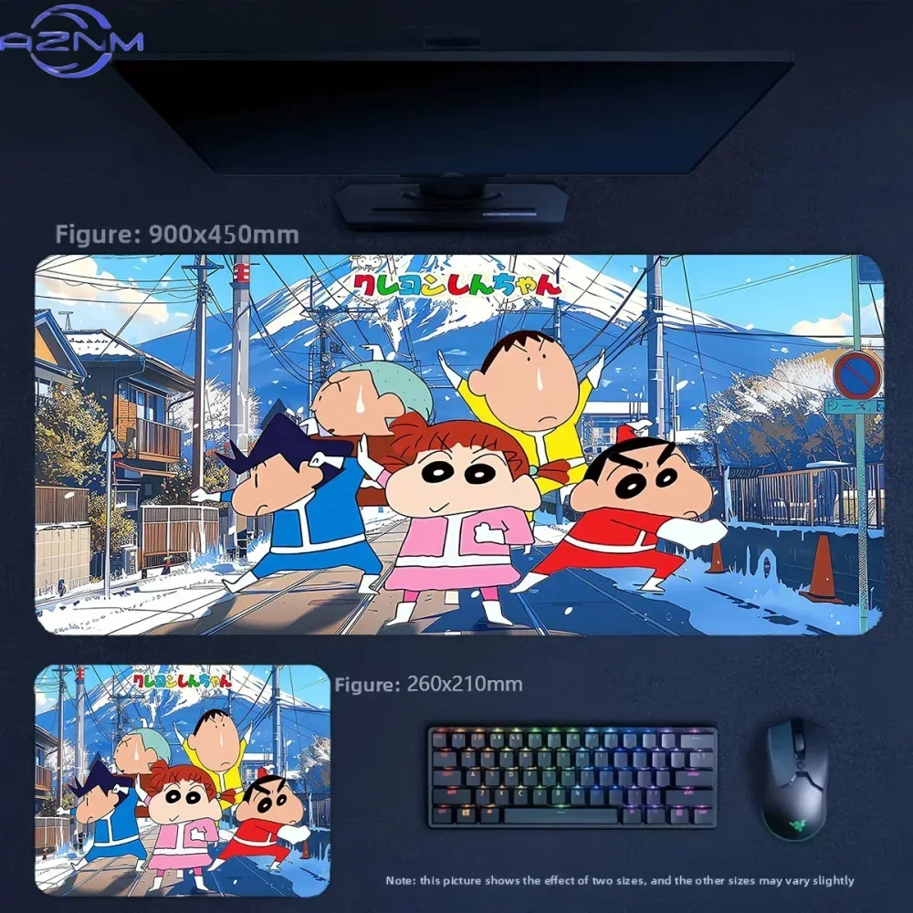 Crayon Shin‑chan Friends Winter Mount Fuji Anime Mousepad, Rubber Non‑Slip Large Desk Mat, Cool Cartoon Gaming Mouse Pad for Key