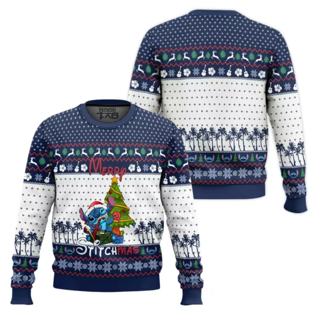 Disney Stitch Merry Stitchmas Ugly Sweatshirts 3D Print Autumn Sweatshirts Y2K Children's Hoodies Men's And Women's Sweatshirts