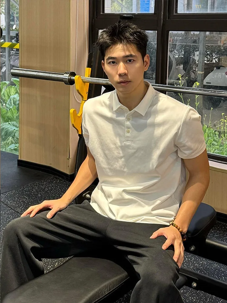 White Luxury Style Short Sleeve  Shirt Summer Heavyweight Turn-down Collar Cuffed T-shirt Loose Half Sleeve Men's Fashion