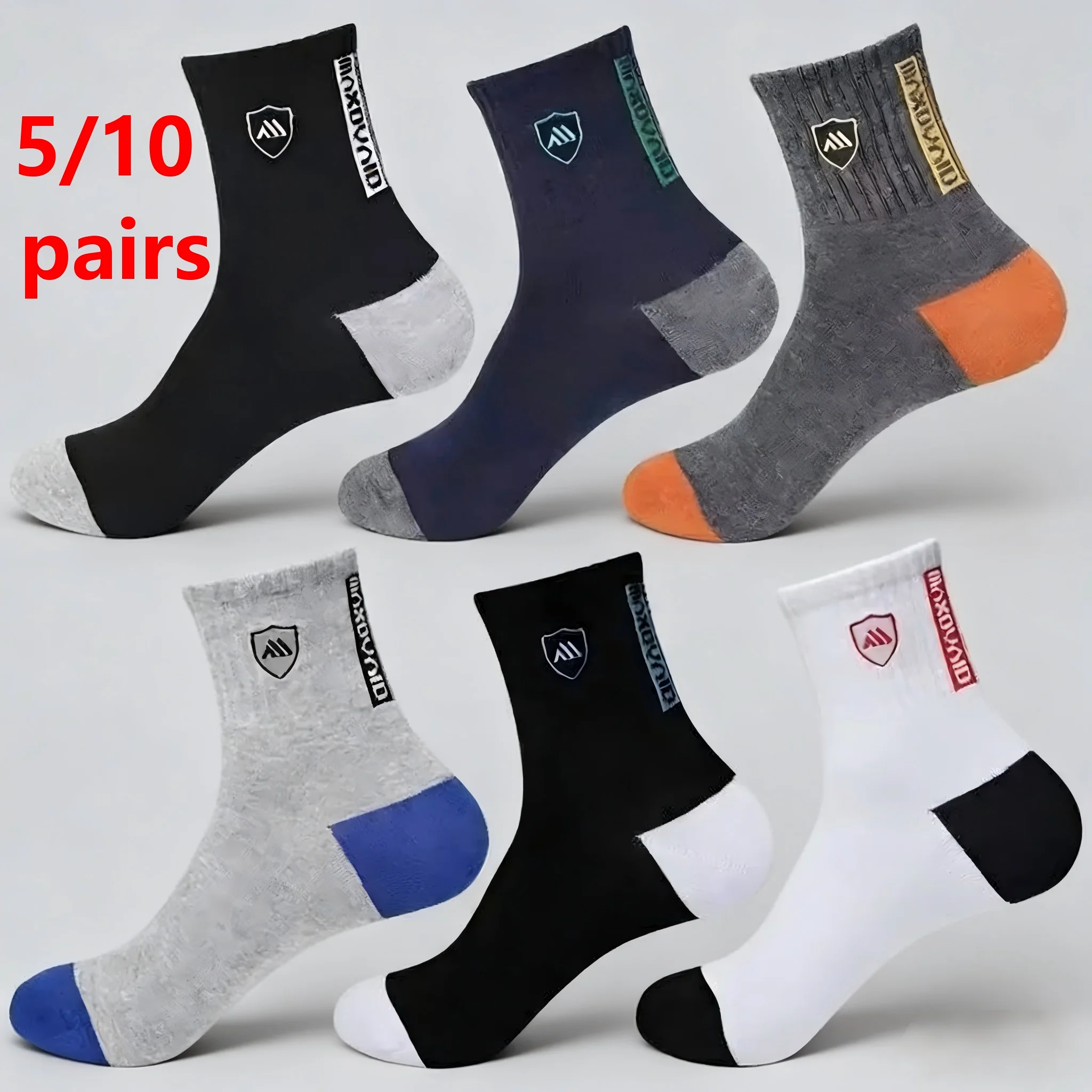 2026 New 5/10 Pairs Men's Sports Crew Socks Breathable Moisture Wicking Anti-Odor Basketball Running Socks