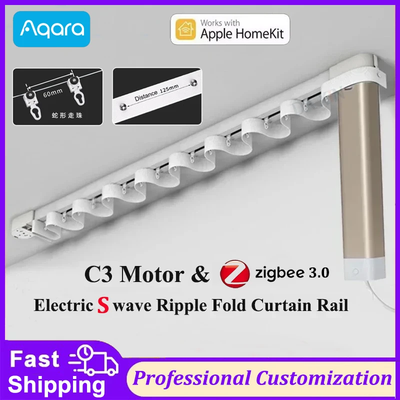 

Aqara Smart Curtains Track Ripple Fold Curtain Track S Fold Rail Tracks Wave Curtain Motor C3 Zigbee With Hook Customize Length