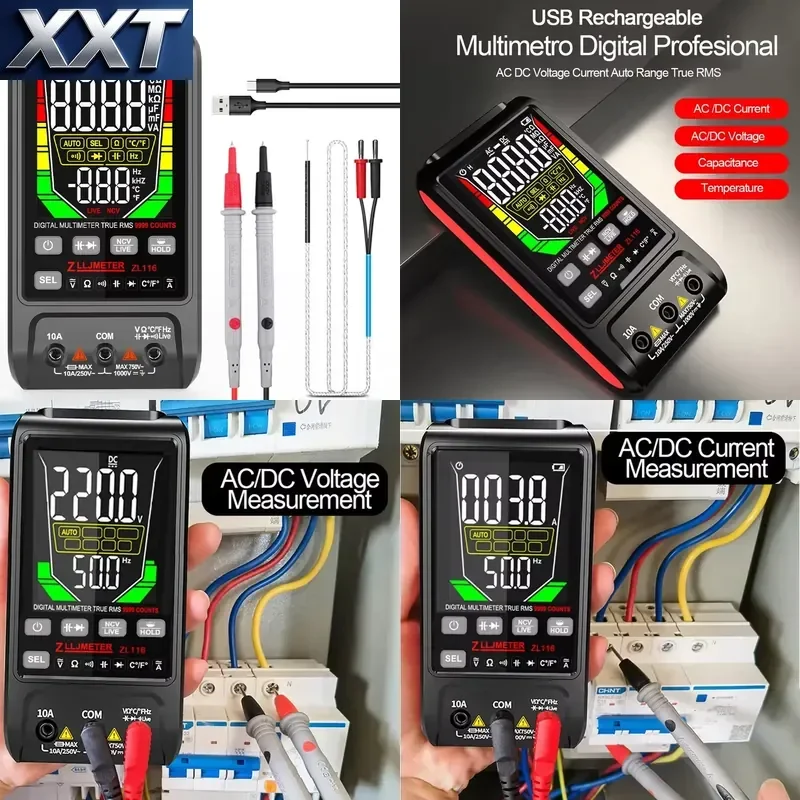 XXT Digital Anti-Burn Live Wire AC/DC Voltage Tester with Intelligent LCD Display Multimeter USB Rechargeable 600V