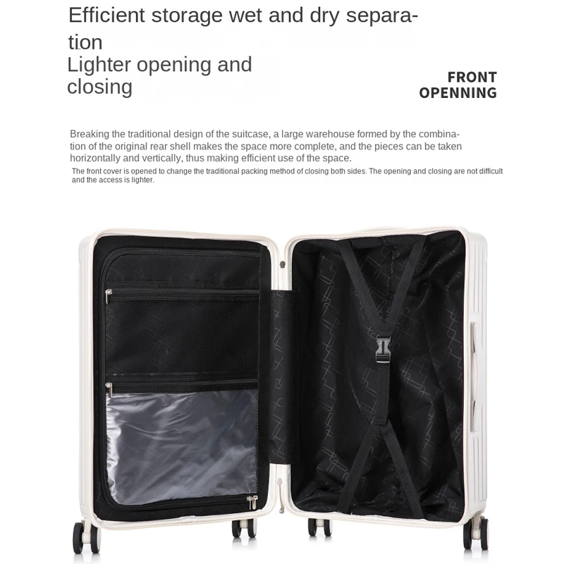 กระเป๋าเดินทางกระเป๋าเดินทางแบบกลิ้ง Multi-Function Zipper PC รถเข็นพร้อมล้อพอร์ตชาร์จ USB พร้อมที่วางแก้ว Boarding Box