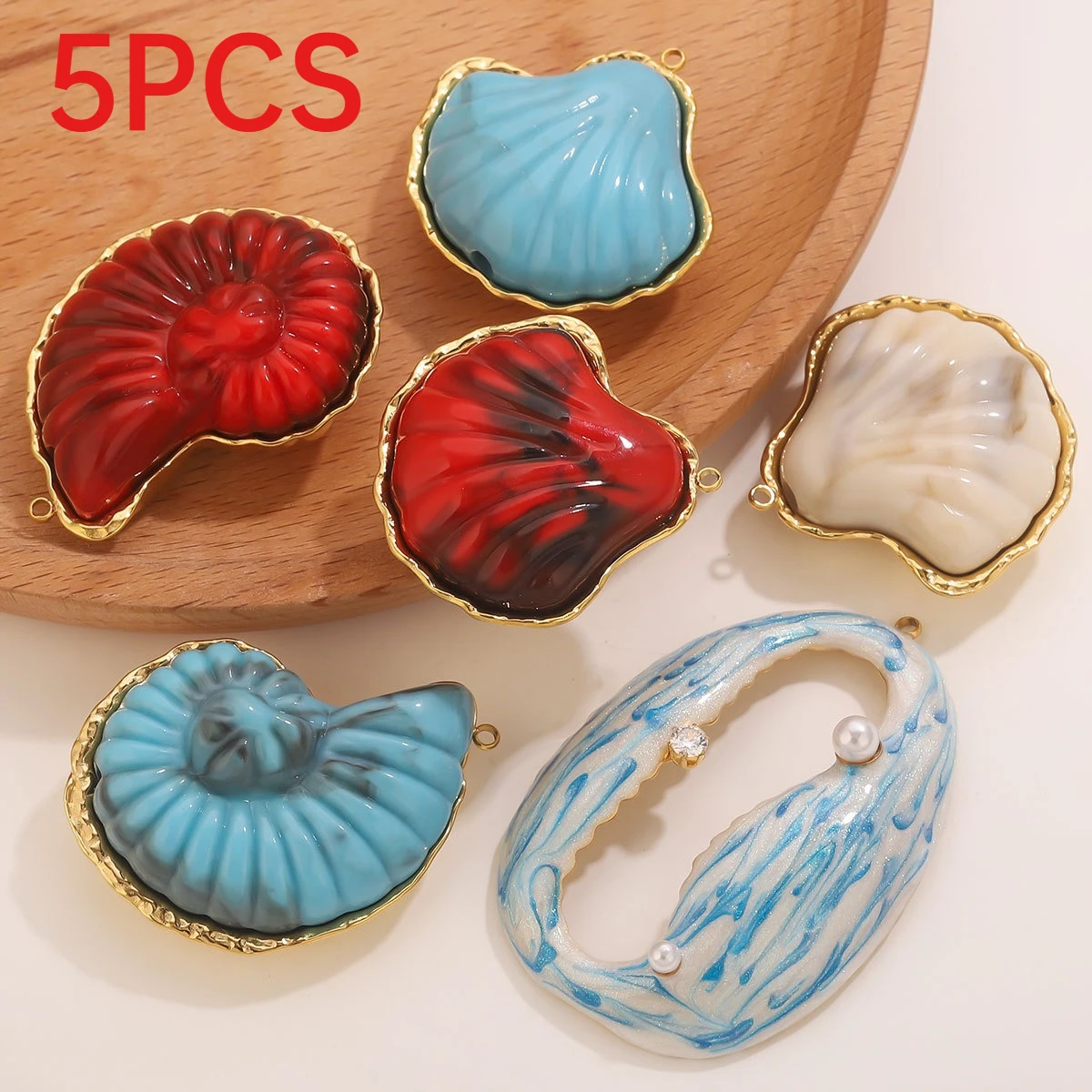 

5Pcs New Seashell Conch Pendant Stainless Steel Charms Ocean Series DIY Necklace Jewelry Making Accessories