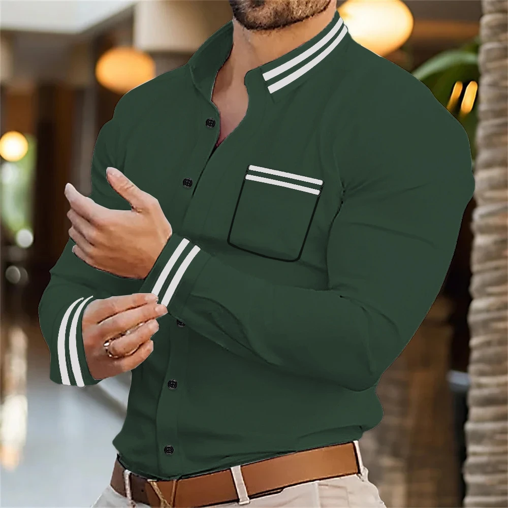 Męska koszula z długim rękawem, jednokolorowa, męska, w nowym stylu, na co dzień, biznesowa, wygodna, wysokiej jakości czarna odzież z klapami i guzikami