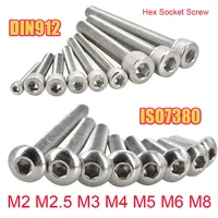 5-55pcs 304 A2 Round Stainless Steel ISO7380 Allen Bolt DIN912 Hexagon Hex Socket Head Cap Screw M2 M2.5 M3 M4 M5 M6 M8 L=4-55mm