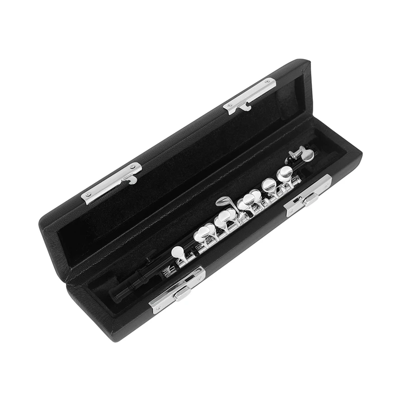 1 PCS 16-Hole Piccolo Storage Leather Box Black Leather To Prevent Bumping Piccolo Box Piccolo Wooden Box