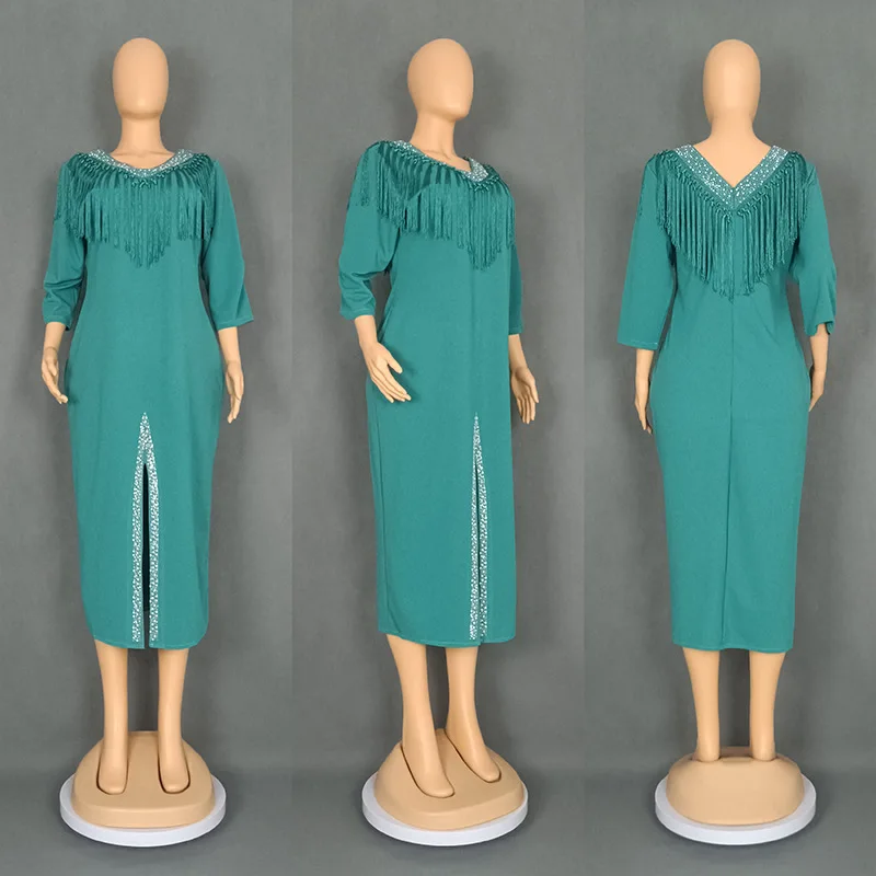 

Роскошные африканские платья с бриллиантами для женщин, облегающее вечернее платье, кафтан с кисточками, Дубай, Абая, Анкара, Дашики, африканское платье