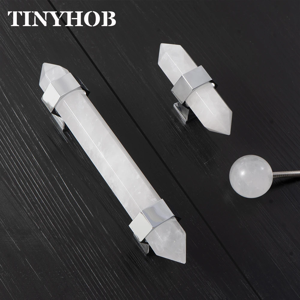 Luxury Natural Crystal Handle Cabinet Knob Handle Dresser Knobs Drawer Pulls Elegant Bright Chrome Furniture Hardware