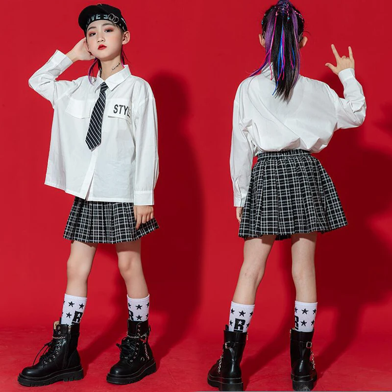 Kids Hip Hop Clothing JK Uniforms Shirt Checkered Pants Skirt Streetwear For Girls Boys Jazz Dance Costumes Stage Wear Clothes