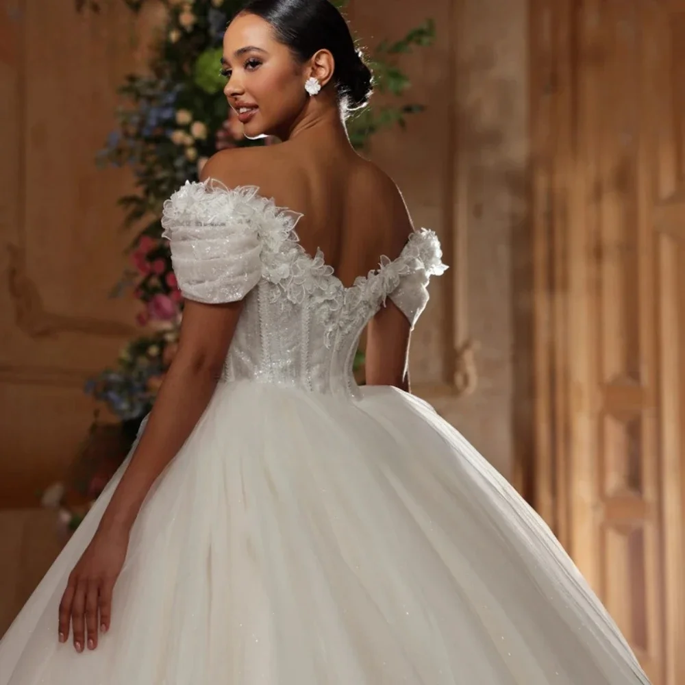 تخصيص رائعة الحبيب الزهور مطرز فستان الزفاف مثير قبالة الكتف الدانتيل يزين ثوب الزفاف تألق فستان العروس #2
