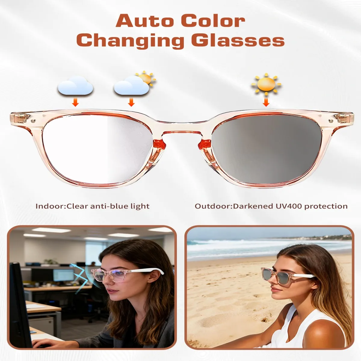 GS13/GT52 Smart Bluetooth Translation Glasses Color-Changing Lenses Open-ear Audio Hands-Free Calling Business Travel Men Women